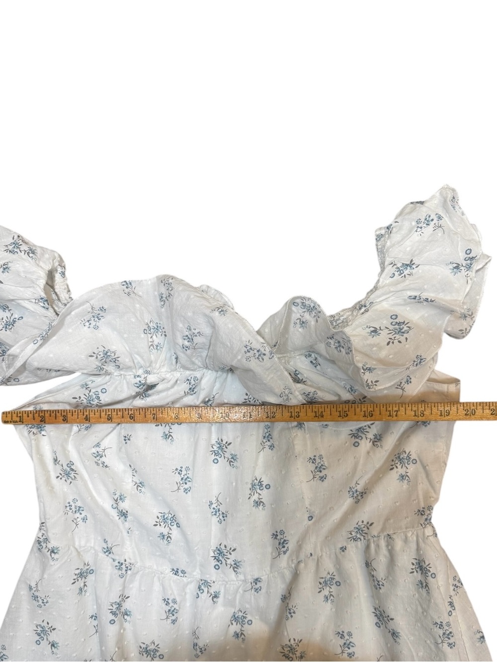 Simplee Plus 2XL Swiss Dot Floral Off Shoulder Mini Dress White Blue Cottage - Picture 3 of 7